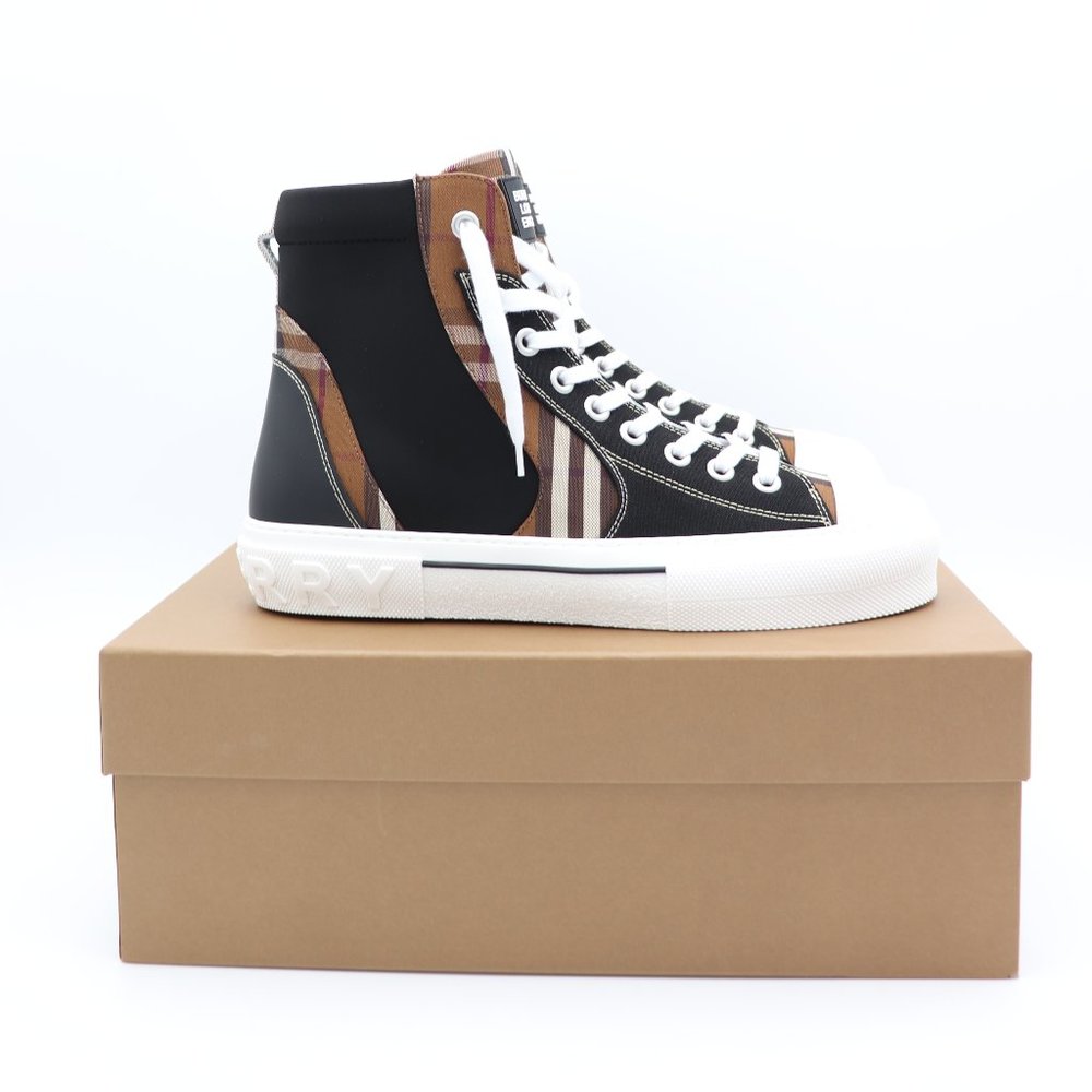 NIB Burberry Men's Vintage Check Cotton Lace-up High-Top Sneakers - Picture 5 of 8